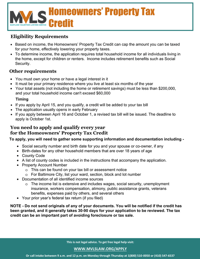 Homeowners Property Tax Credit screenshot