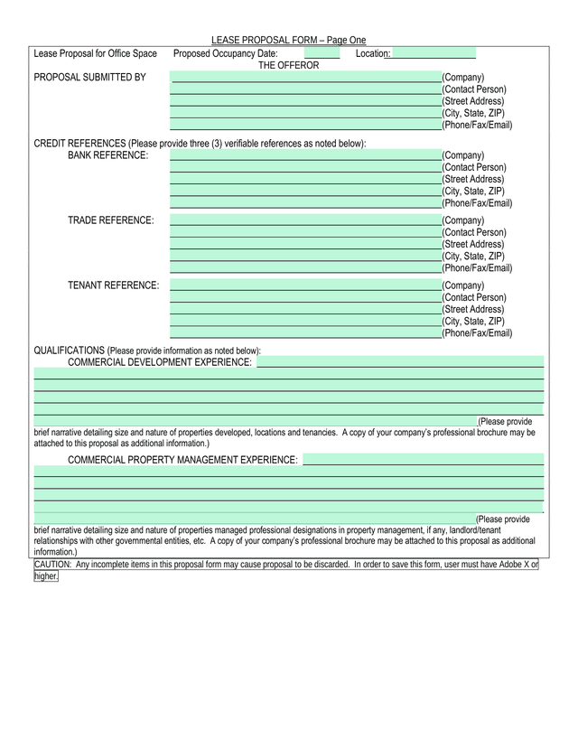 Lease Proposal Form screenshot