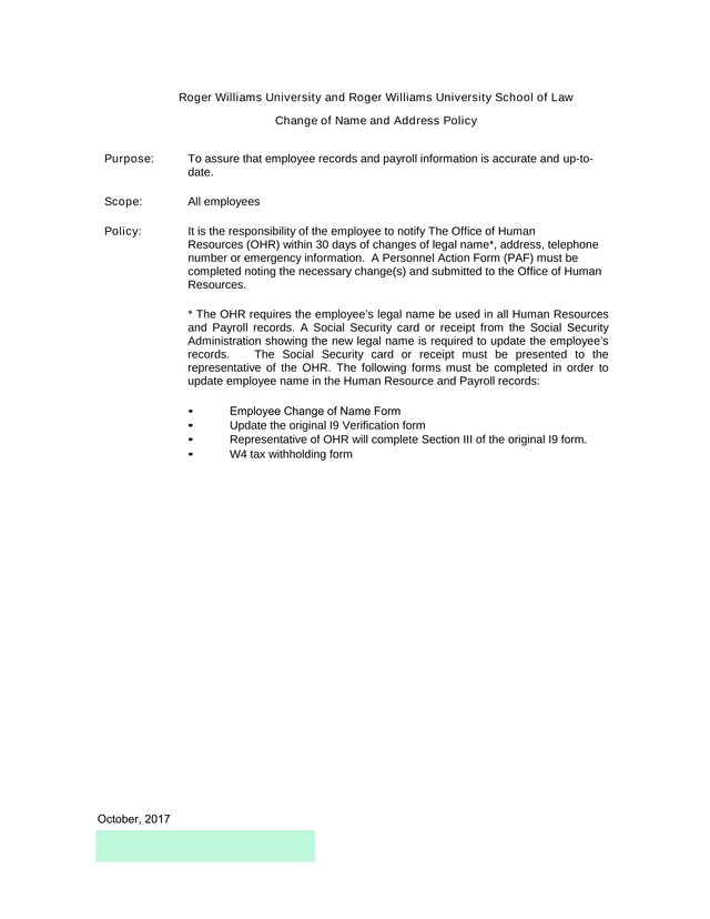 Change Of Name And Address Policy screenshot