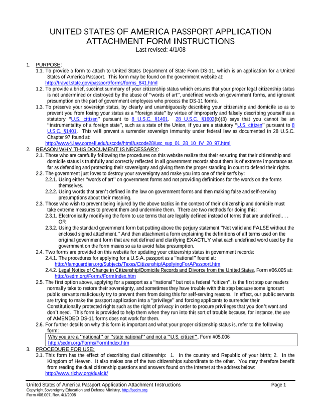 United States Of America Passport Application Attachment Instructions screenshot