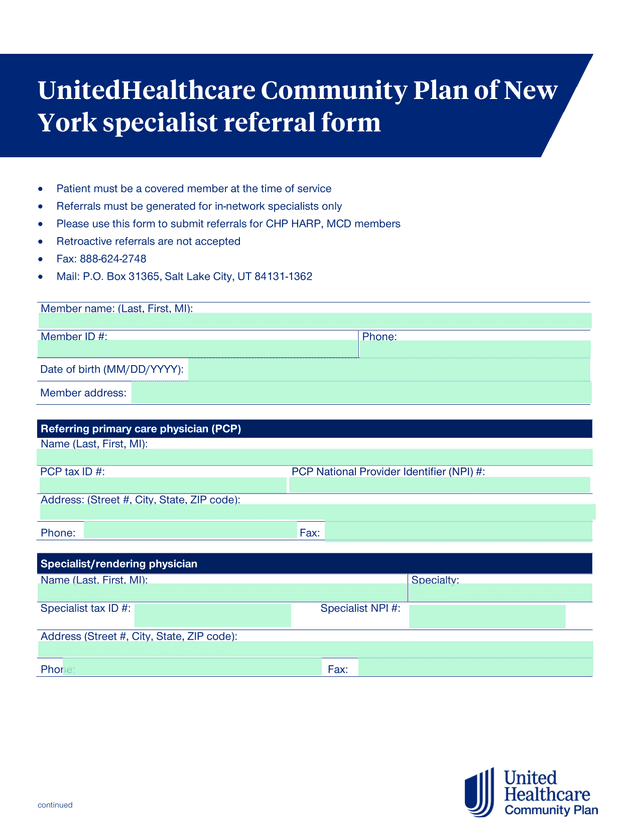 UnitedHealthcare Community Plan Of New York Specialist Referral Form screenshot