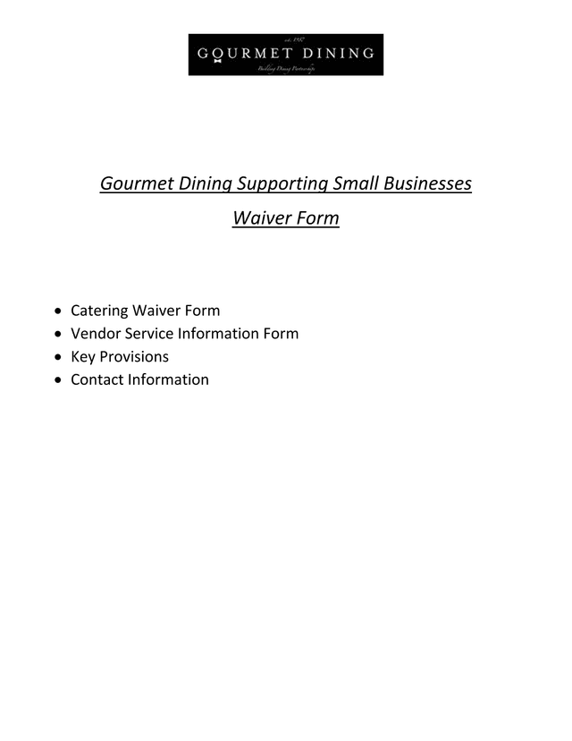 Gourmet Dining Supporting Small Businesses Waiver Form screenshot