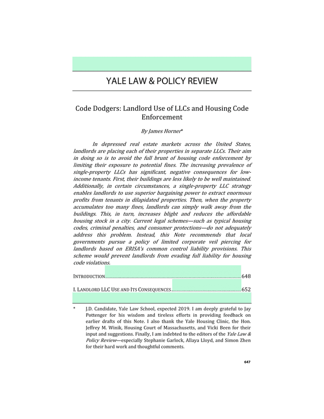Code Dodgers Landlord Use Of LLCs And Housing Code Enforcement screenshot