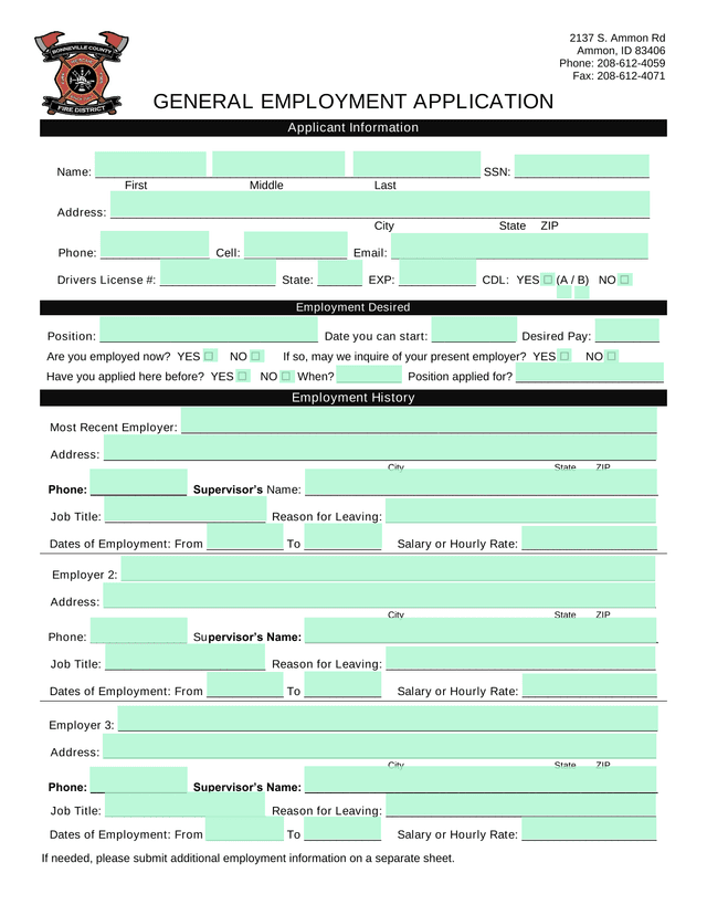 GENERAL EMPLOYMENT APPLICATION screenshot