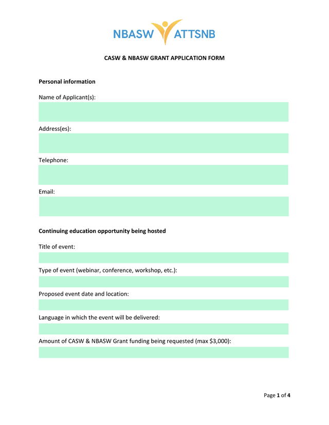 CASW  NBASW Grant Application Form screenshot