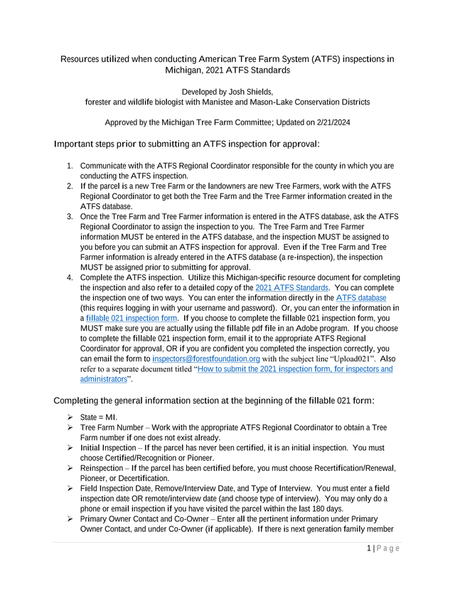 Resources For ATFS Inspections In Michigan 2021 ATFS Standards screenshot