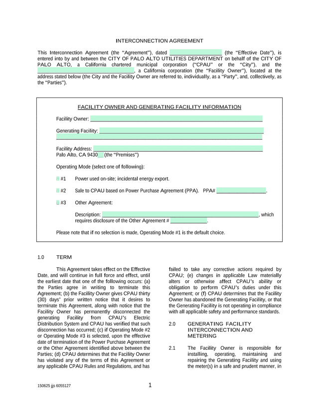 Interconnection Agreement screenshot