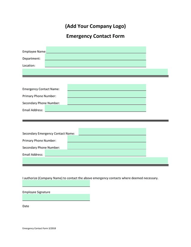 Emergency Contact Form 32018 screenshot