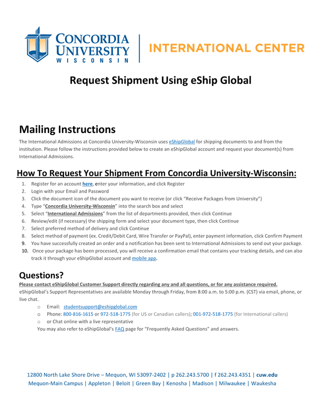 Request Shipment Using EShip Global screenshot