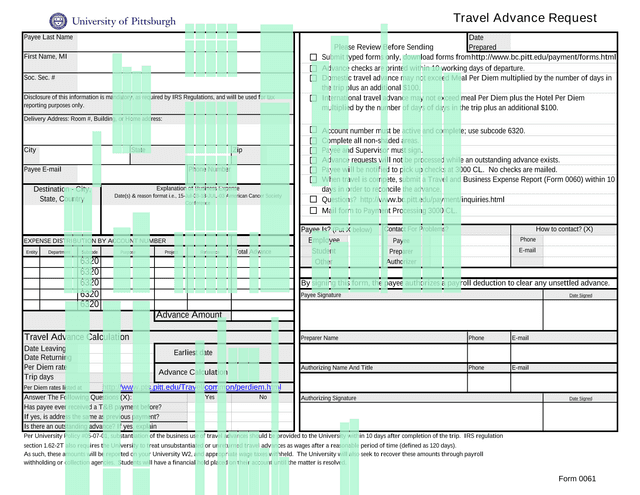 Travel Advance Request screenshot