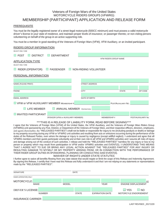 Veterans Of Foreign Wars Of The United States Motorcycle Riders Groups (VFWRG) Membership (Participa screenshot