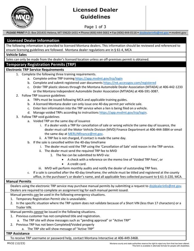 Licensed Dealer Guidelines screenshot