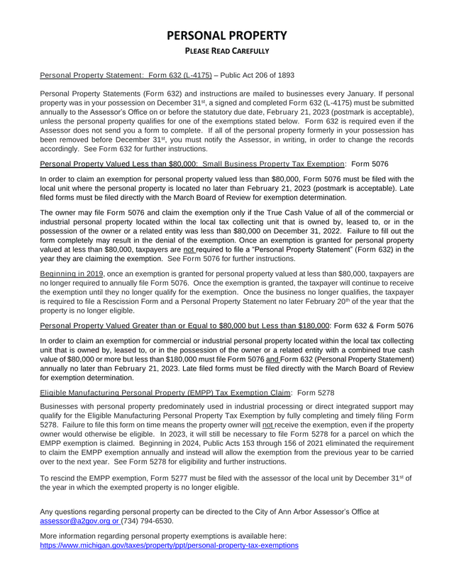 Personal Property Statement Form 632 (L 4175) screenshot