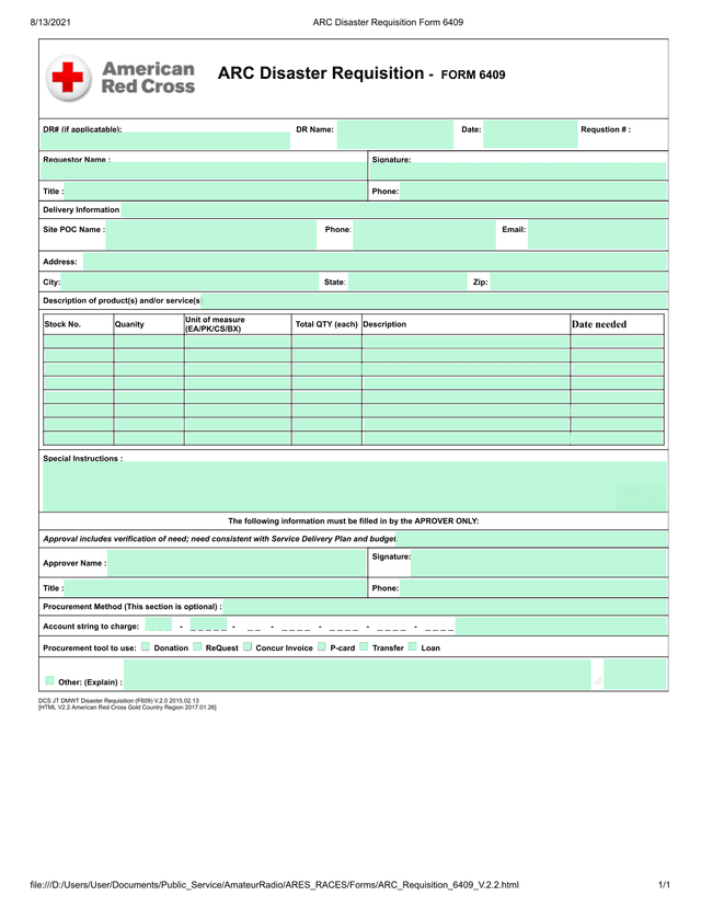 ARC Disaster Requisition Form 6409 screenshot