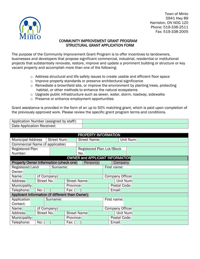 Community Improvement Grant Program Structural Grant Application Form screenshot