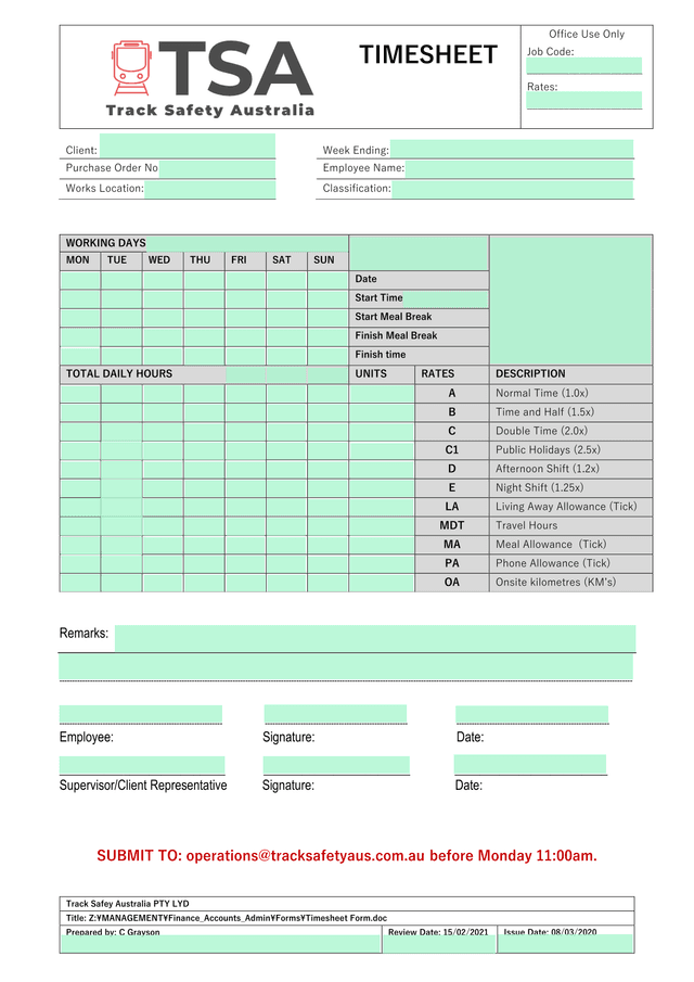 Timesheet screenshot