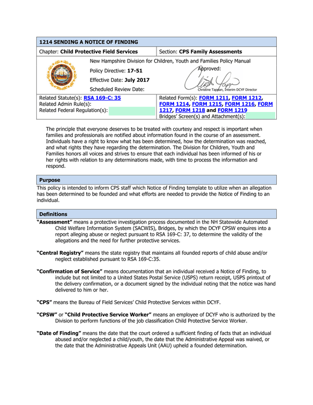 1214 Sending A Notice Of Finding screenshot