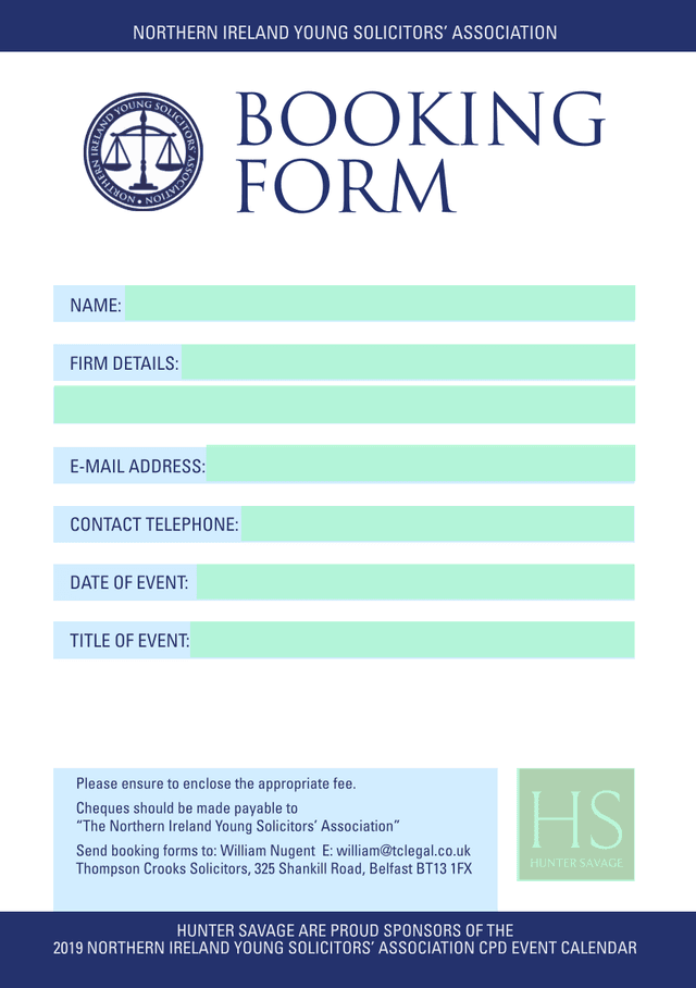 Northern Ireland Young Solicitors Association CPD Event Booking Form screenshot
