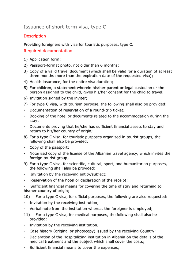 Issuance Of Short Term Visa, Type C screenshot