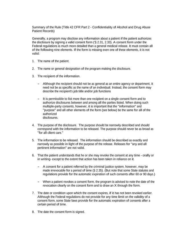 Summary Of The Rule (Title 42 CFR Part 2   Confidentiality Of Alcohol And Drug Abuse Patient Records screenshot