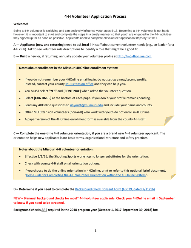 4 H Volunteer Application Process screenshot