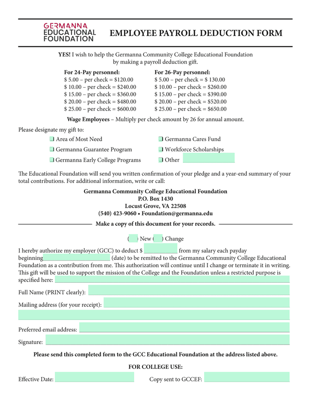 Employee Payroll Deduction Form screenshot