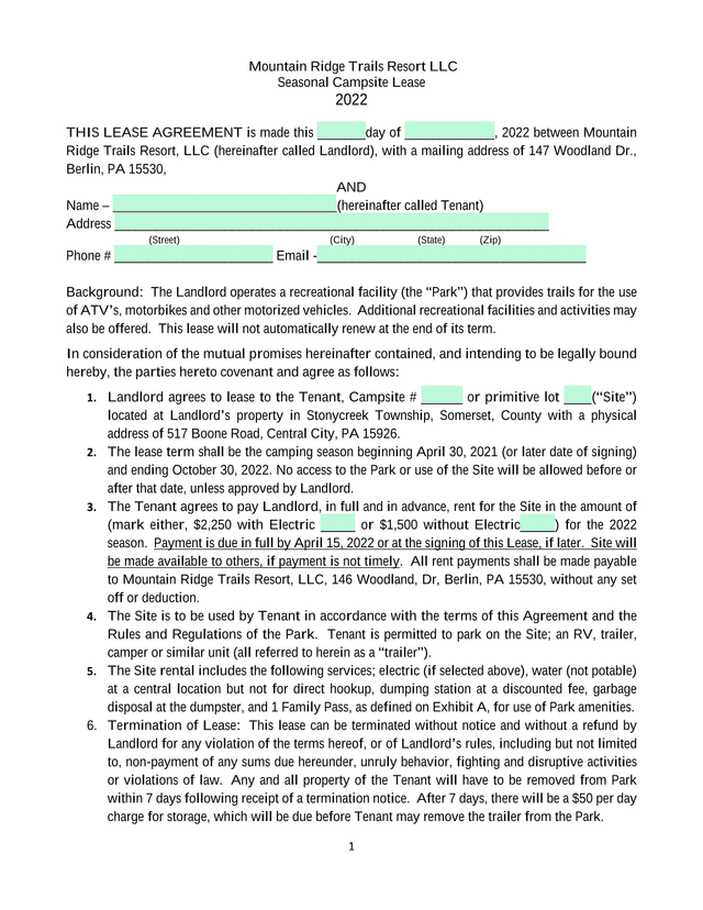 Seasonal Campsite Lease screenshot