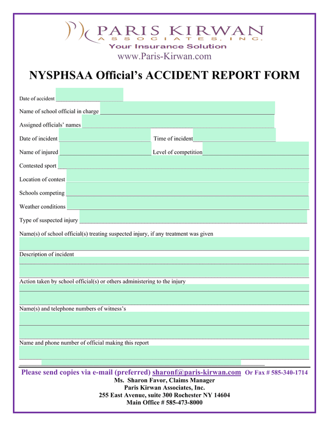 NYSPHSAA OfficialS ACCIDENT REPORT FORM screenshot