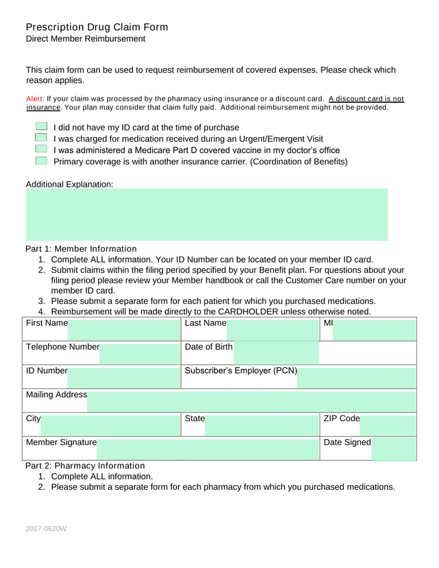 Prescription Drug Claim Form screenshot