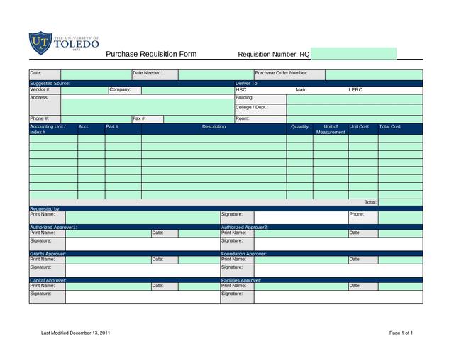 Purchase Requisition Form screenshot