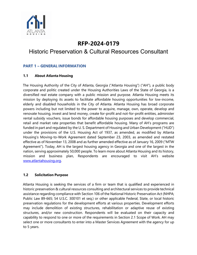 RFP 2024 0179 Historic Preservation  Cultural Resources Consultant screenshot