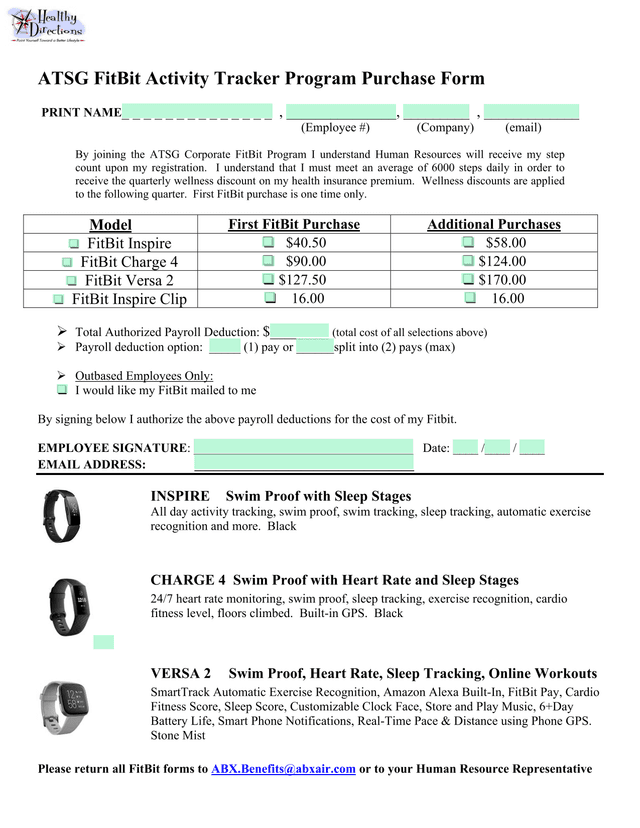 ATSG FitBit Activity Tracker Program Purchase Form screenshot