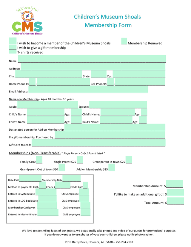 ChildrenS Museum Shoals Membership Form screenshot