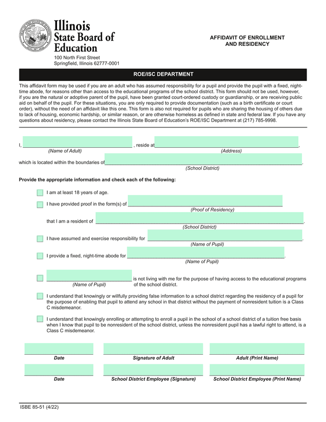 AFFIDAVIT OF ENROLLMENT AND RESIDENCY screenshot