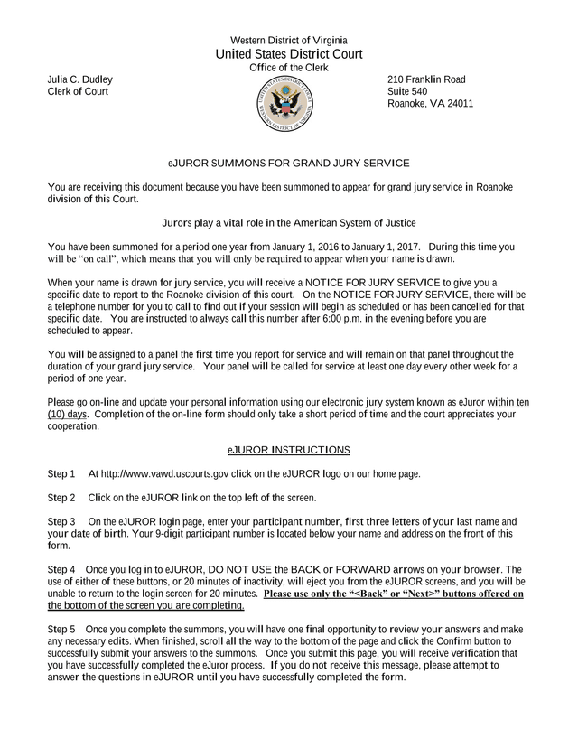 EJUROR SUMMONS FOR GRAND JURY SERVICE screenshot