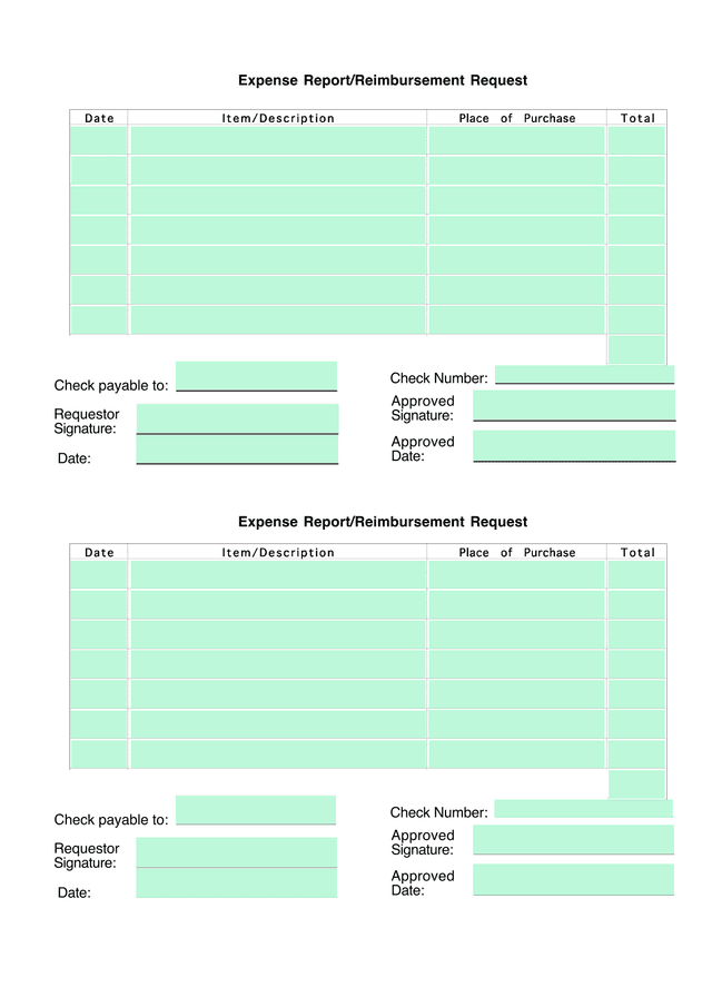 Expense ReportReimbursement Request screenshot