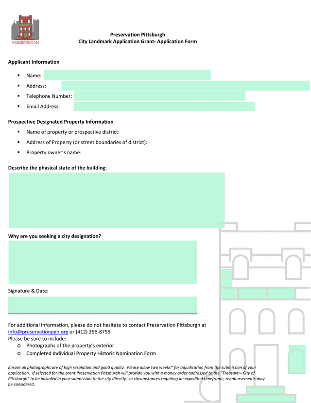City Landmark Application Grant  Application Form screenshot