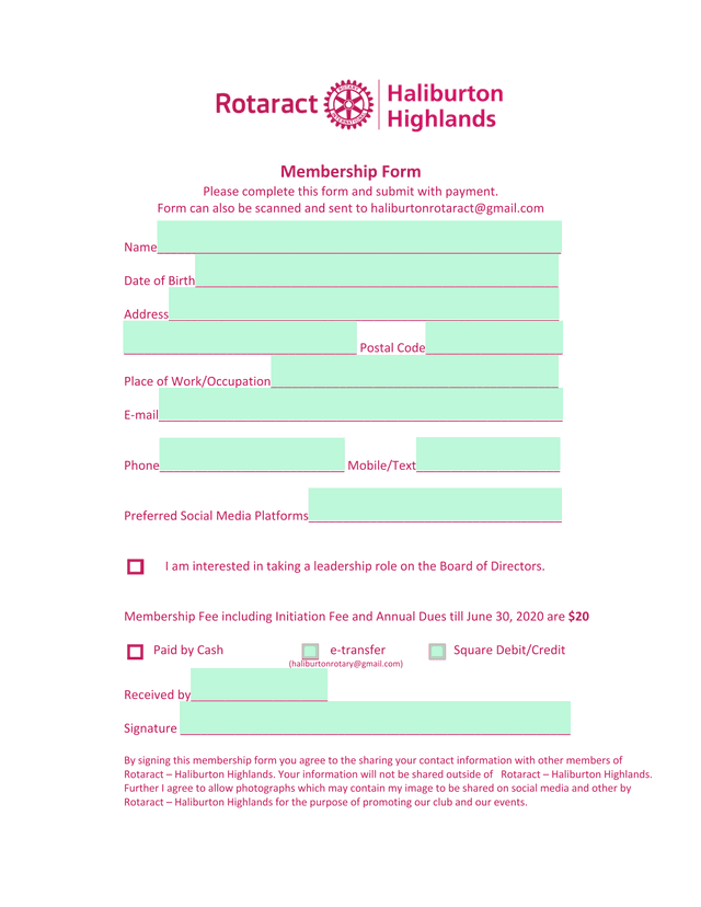 Membership Form screenshot