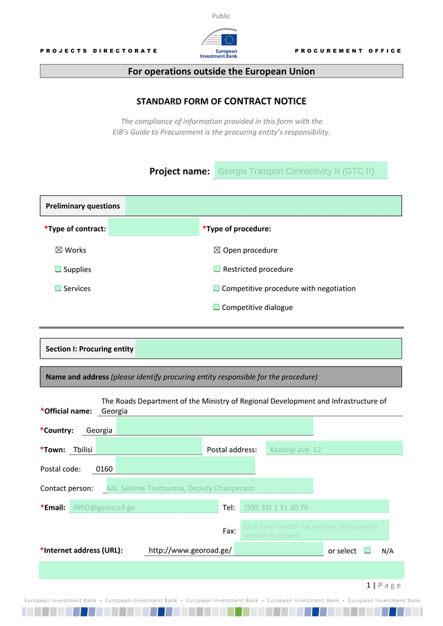Standard Form Of Contract Notice screenshot