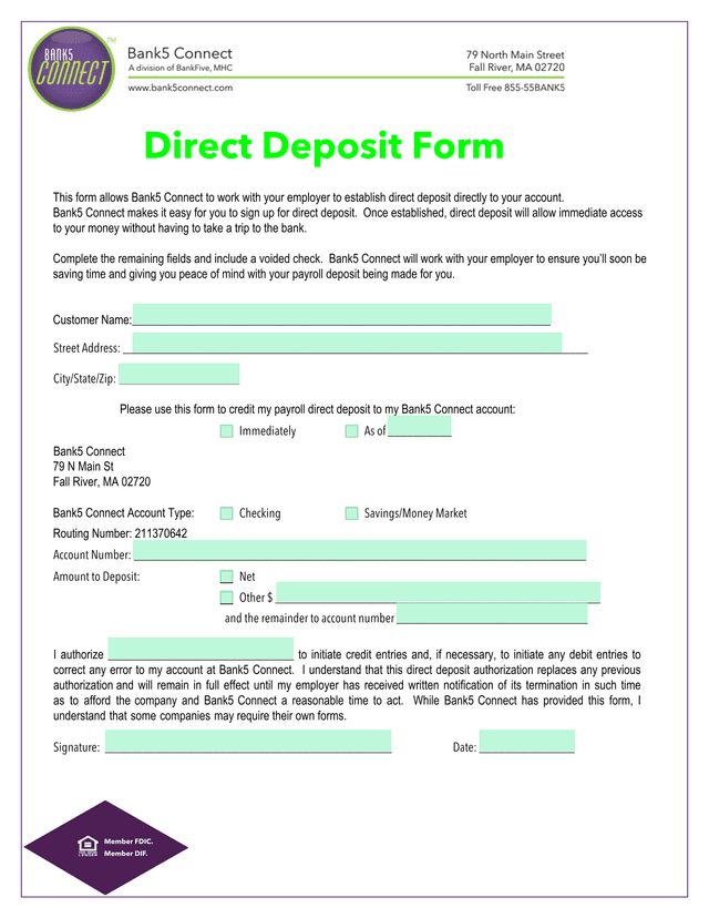 Direct Deposit Form screenshot