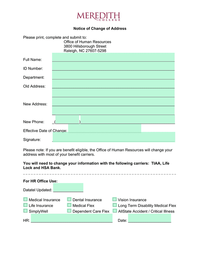 Notice Of Change Of Address screenshot