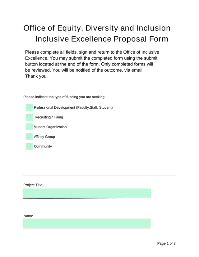 Inclusive Excellence Proposal Form screenshot