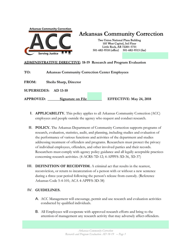 Administrative Directive 18 19 Research And Program Evaluation screenshot