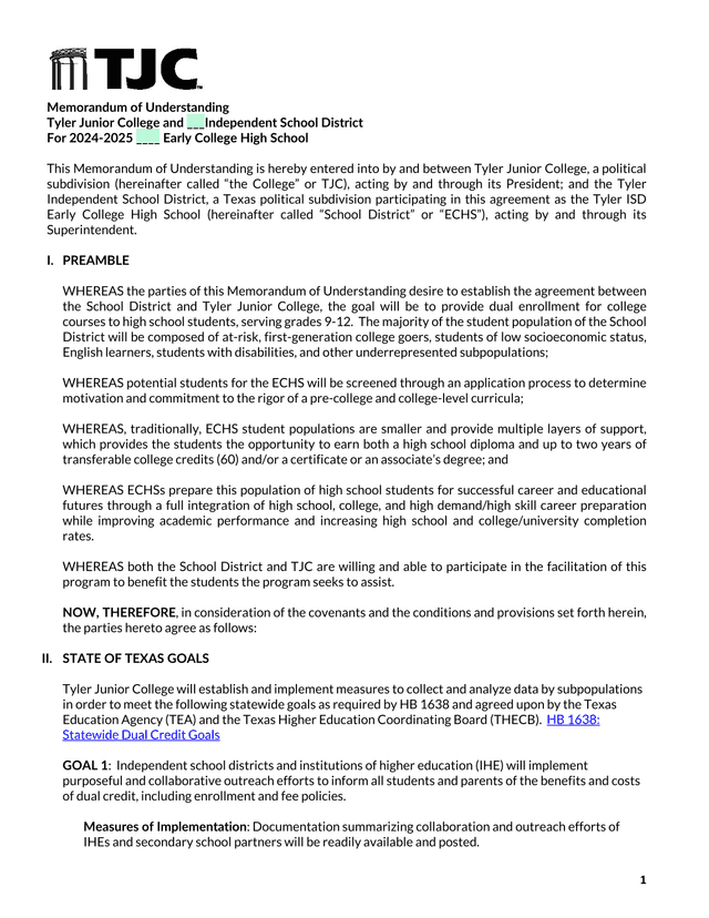 Memorandum Of Understanding screenshot