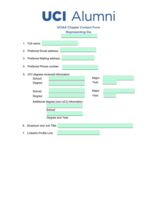 UCIAA Chapter Contact Form screenshot