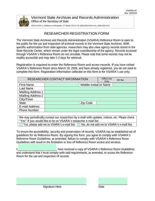 RESEARCHER REGISTRATION FORM screenshot
