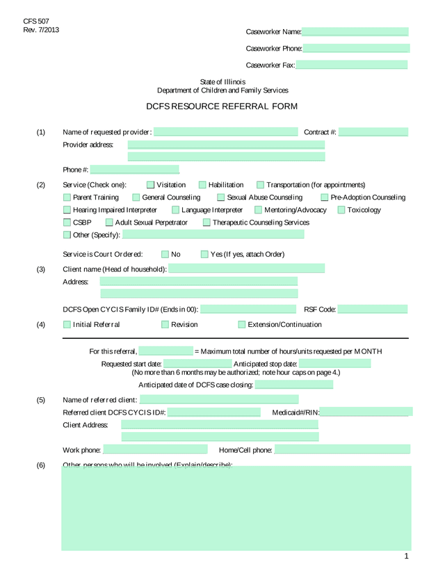 DCFS Resource Referral Form screenshot