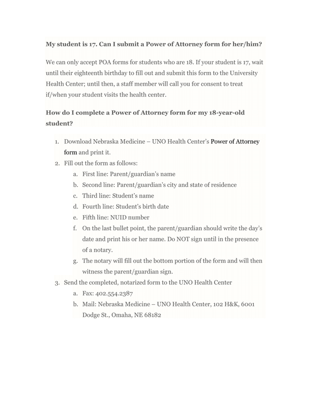 Power Of Attorney Form For UNO Health Center screenshot