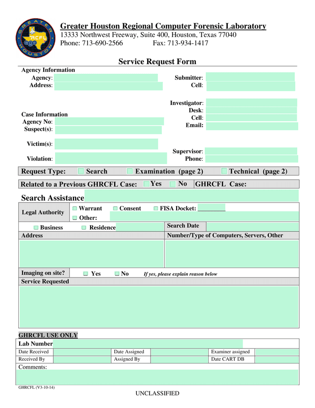 Service Request Form screenshot