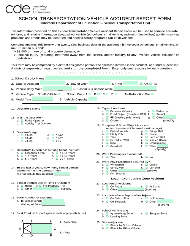 School Transportation Vehicle Accident Report Form screenshot